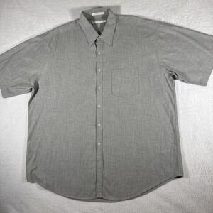 Perry Ellis Men's XL Herringbone Gray 100% Cotton Short Sleeve Button Up Pocket